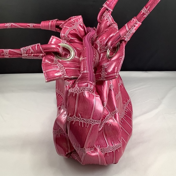 Womens Pink Faux Reptile Patent Leather Hobo Bag - Picture 6 of 12